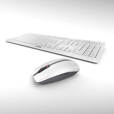 CHERRY STREAM DESKTOP, Kabelloses Tastatur- und Maus-Set, Deutsches Layout (QWERTZ), 2,4 GHz Funk, Leiser Tastenanschlag, Batteriebetrieben, Weiß-Grau