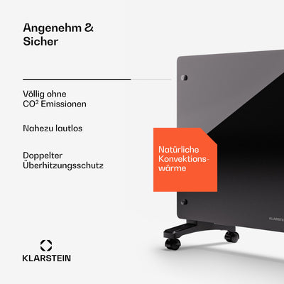 Klarstein Elektroheizung, 2500 W Konvektor Heizung Freistehend & Wandmontage, Elektroheizung Energiesparend mit App-Control & Bodenrollen, Heizung Elektrisch, Heizkörper Elektrisch mit Thermostat