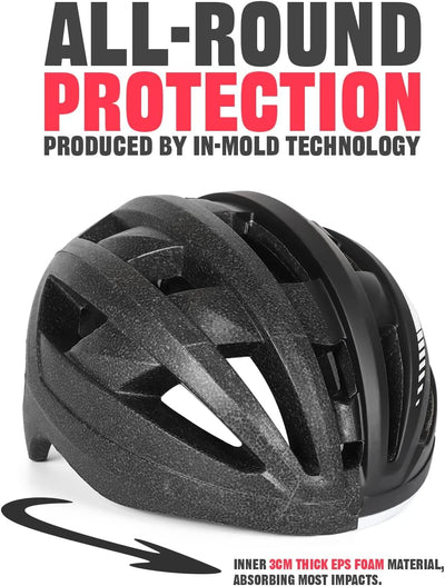 VICTGOAL Fahrradhelm MTB Mountainbike Helm mit magnetischem Visier Abnehmbarer Sonnenschutzkappe und LED Rücklicht Radhelm Rennradhelm für Erwachsenen Herren Damen (L: 57-61cm, Black White)