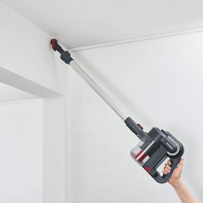 Severin HV 7165, Beutelloser Hand- und Stielsauger mit Elektrobürste und Digitalmotor, 22,2V Lithium-Ionen Akku, S´POWER topspin Li 30, grau/rot