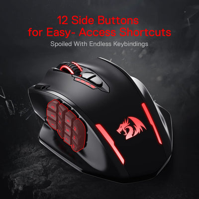 Redragon M913 Impact Elite Wireless Gaming Maus, 16000 DPI Verkabelte/Kabellose RGB Maus mit 20 Programmierbaren Tasten, 45 Std. Batteriebetrieb und Optischem Pro-Sensor, 12 Seitentasten MMO-Maus