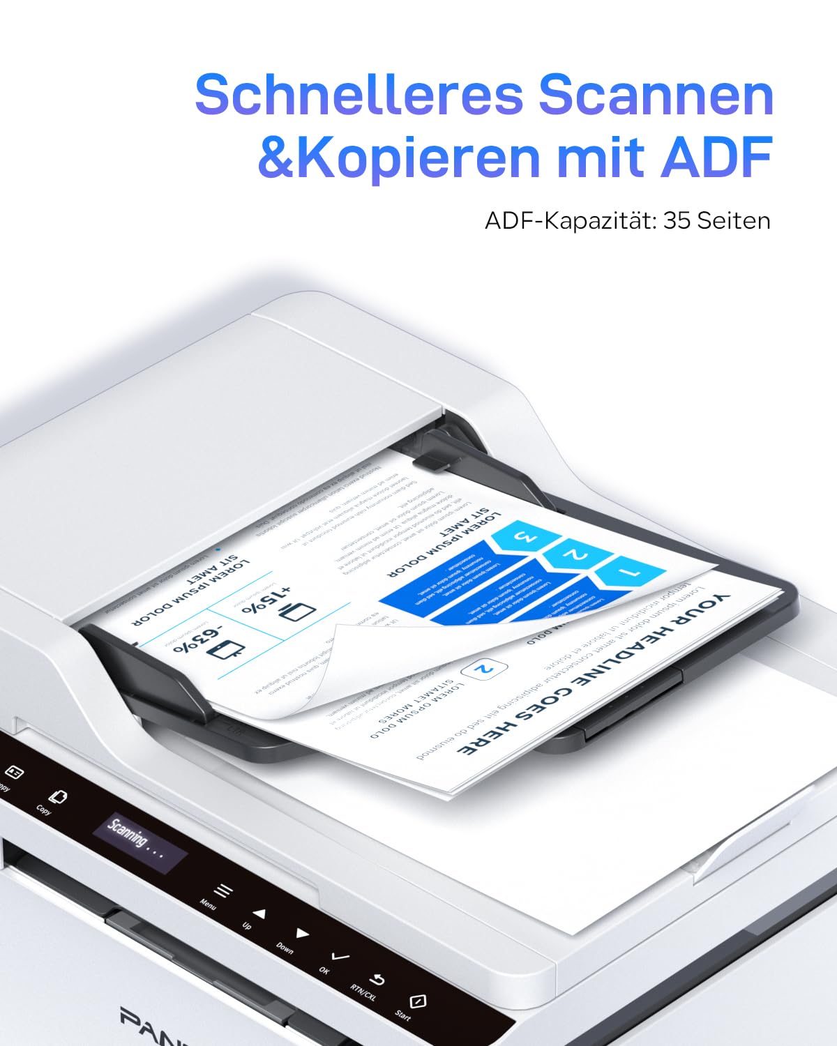 PANTUM BM2309AW Multifunktions-Laserdrucker, Schwarz-Weiß, Drucken Scannen Kopieren 3in1 mit ADF, WLAN &USB, A4, 20ppm, Inklusive 500-Seiten-Starter-Tonerkartusche