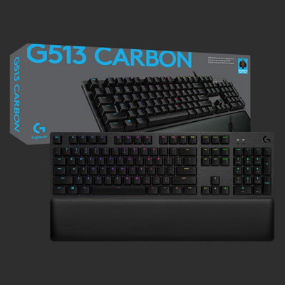 Logitech G513 mechanische Gaming-Tastatur, GX Brown Taktile Switches, RGB-Beleuchtung, USB-Durchschleife, Handballenauflage mit Memory Foam, Aluminium-Gehäuse, Deutsches QWERTZ-Layout - Carbon/Schwarz