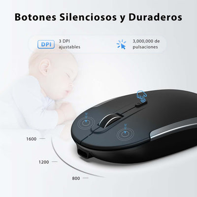 iClever Teclado y Ratón Inalámbrico GK03-QWERTY Español 2.4G Teclado Ratón Inalámbrico Con Batería Recargable, Diseño Ergonómico, Tamaño Compacto, Delgado y Fino, Conexión Estable