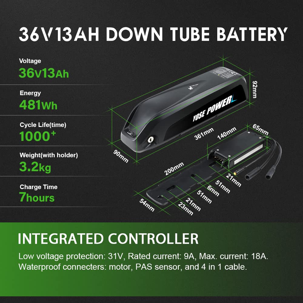 YOSE POWER 28 Zoll Ebike Umbausatz 36V350W Heckmoter, Elektrofahrrad Conversion Kit 28" (700C) für Steckkranz Kassette(ohne Steckritzel) mit Integrierte Controller 36V13Ah Batterie