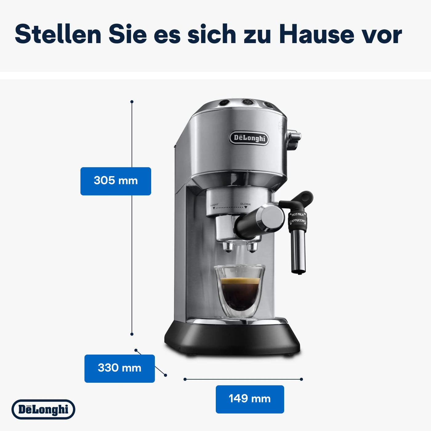 De'Longhi Dedica Style EC 685.M – Espresso Siebträgermaschine, Espressomaschine mit professionellem Milchaufschäumer, nur 15 cm breit, für Kaffeepulver oder ESE Pads, 1 l Wassertank, silber