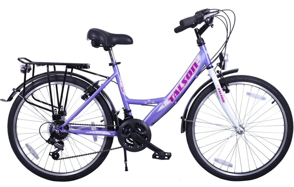 Talson 24 Zoll Fahrrad 21-Gang Shimano SCHALTUNG MIT Beleuchtung Lila-Weiss