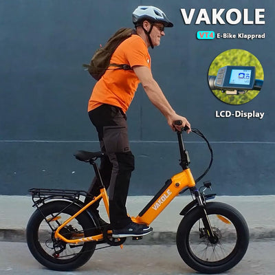 VAKOLE VT4 E-Bike Klapprad 20 Zoll Tiefeinsteiger Elektrofahrräder mit 36V 13Ah Akku, 75Km Reichweite - 3.0 Zoll Reifen E-Fahrrad, 7-Gang Fatbike Ebike für Herren Damen