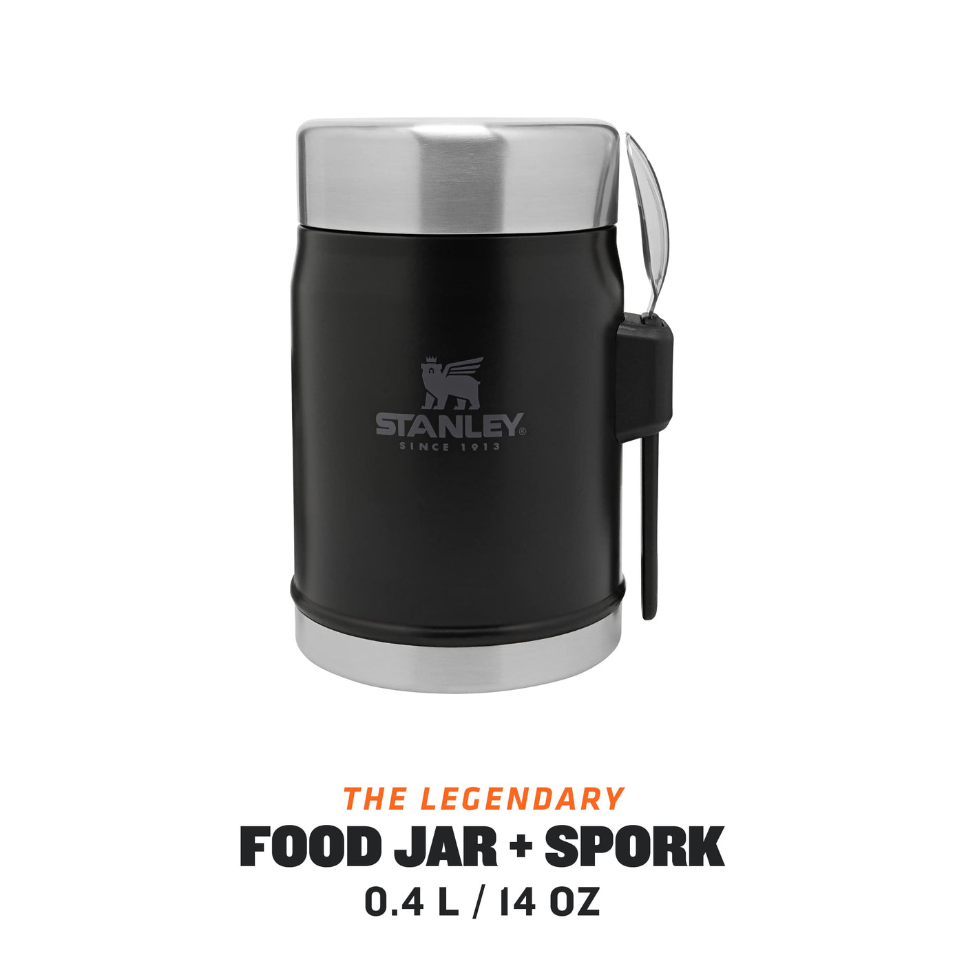 Stanley Classic Legendary Thermobehälter für Essen mit Göffel 400 ml - Hält 7 Stunden Heiß oder Kalt - Edelstahl Warmhaltebehälter Essen - BPA-Frei - Spülmaschinenfest - Matte Black