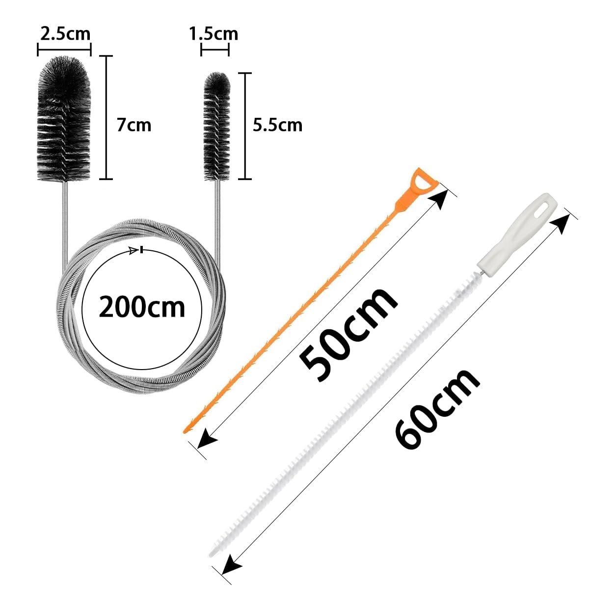 3 Stück Abflussbürste Lang 200cm Rohrreinigungsspirale Schlauchbürste Rohrbürste Rohrreinigungsbürste Abflussreiniger Spirale Bürste Flexible Abfluss Bürste für Rohre Schmales Abflussloch Schwarz