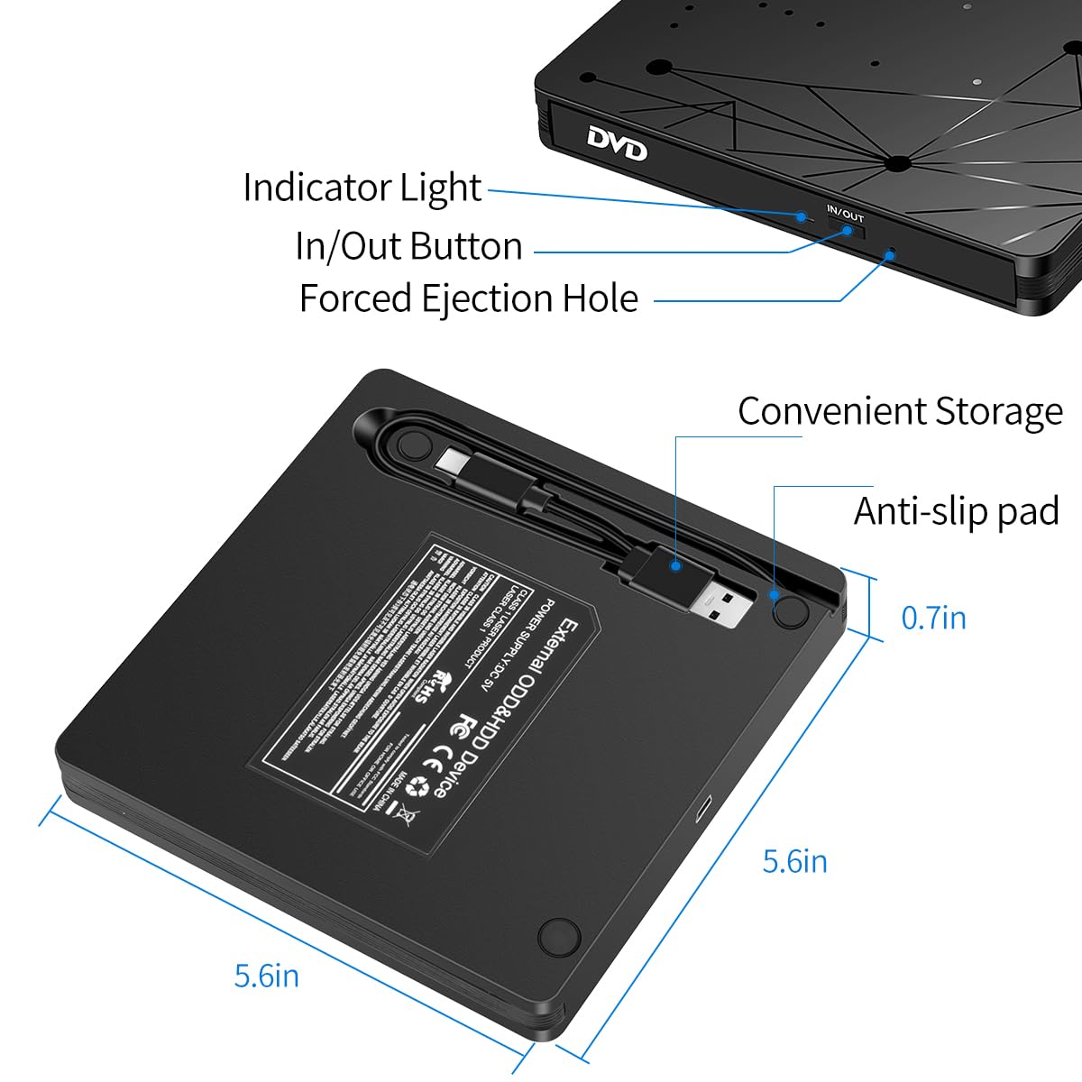 LMEN Externes CD DVD Laufwerk Extern mit USB 3.0 DVD für Laptop PC Computer Tragbar Externes DVD Laufwerk CD-ROM Brenner Extern mit niedrigem Lärm für Windows 11/10/7/8/XP Mac MacBook