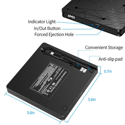 LMEN Externes CD DVD Laufwerk Extern mit USB 3.0 DVD für Laptop PC Computer Tragbar Externes DVD Laufwerk CD-ROM Brenner Extern mit niedrigem Lärm für Windows 11/10/7/8/XP Mac MacBook