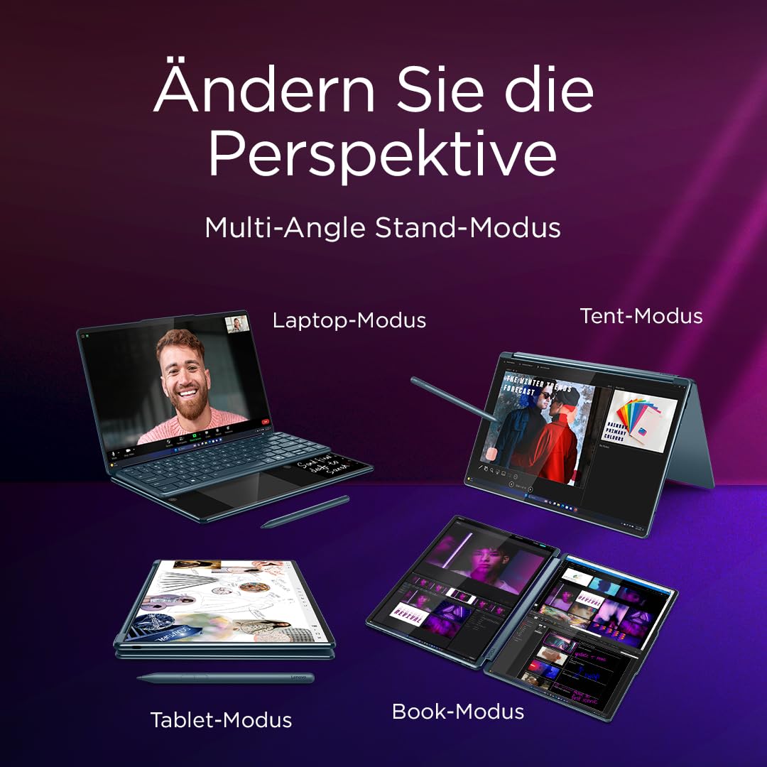 Lenovo Yoga Book 9i AI Laptop | 2x14'' 2.8K WQXGA OLED-Toch Display | Intel Core Ultra 7 | 32GB RAM | 1TB SSD | Intel Arc 140T Grafik | Windows 11 Home | QWERTZ | Tidal Teal | 3 Jahre Premium Care