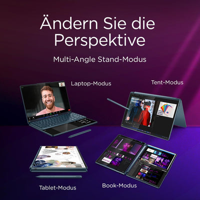 Lenovo Yoga Book 9i AI Laptop | 2x14'' 2.8K WQXGA OLED-Toch Display | Intel Core Ultra 7 | 32GB RAM | 1TB SSD | Intel Arc 140T Grafik | Windows 11 Home | QWERTZ | Tidal Teal | 3 Jahre Premium Care
