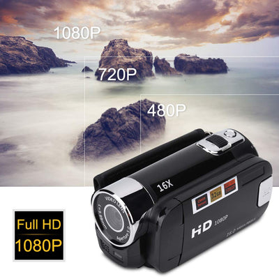 Focket Digitaler Camcorder, HD-Camcorder, Full-HD-Rotation, 270 °, 1080p, 16 x, tragbare DV-Videokamera mit Display von 6,9 cm (2,7 Zoll), für Camping zu Hause (EU-Stecker, schwarz)