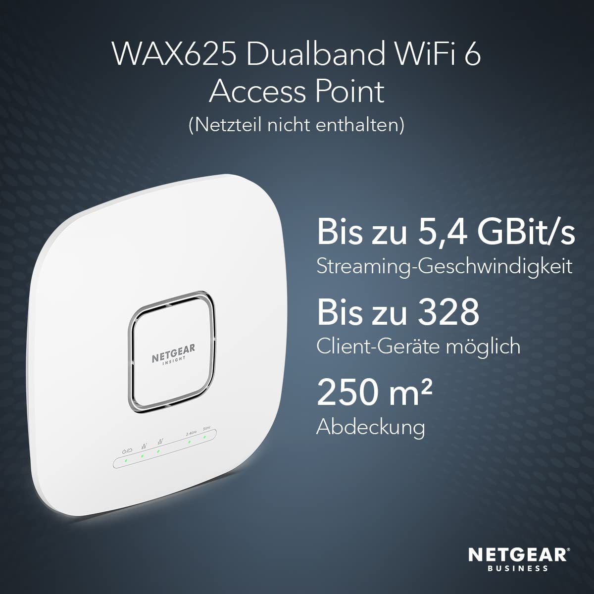 NETGEAR WAX625 WLAN Access Point PoE+ WiFi 6 (AX5400 Speed Dual-Band, WPA3, 802.11ax Mesh-fähig, 2.5G LAN, Lokal oder Insight Remote Management, PoE+ powered - Netzteil optional)