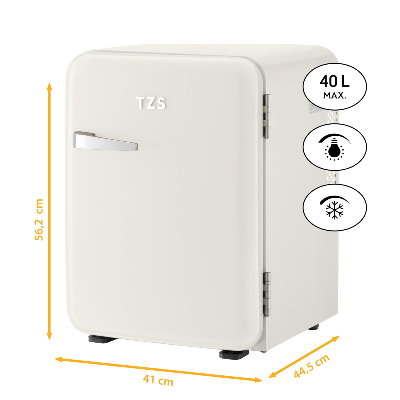 TZS First Austria lautloser Minikühlschrank | Retro Design | Einstellbare Kühlleistung | Türgriff |Thermoelektrisches Kühlsystem | 40L | creme