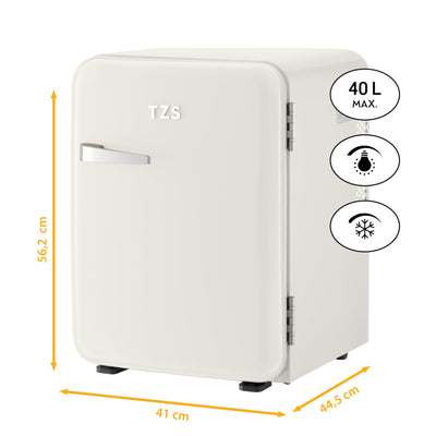 TZS First Austria lautloser Minikühlschrank | Retro Design | Einstellbare Kühlleistung | Türgriff |Thermoelektrisches Kühlsystem | 40L | creme