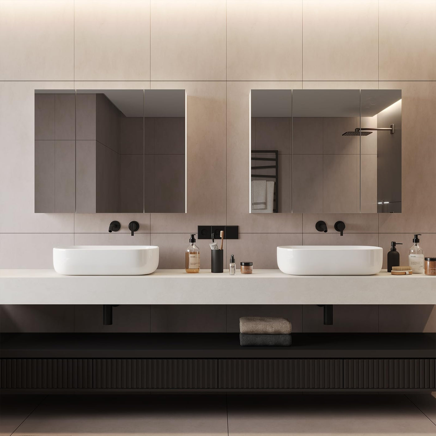 DICTAC Spiegelschrank Bad 70x60x16cm Badschrank mit Spiegel und Verstellbarem Regal Aufbewahrungs Bad Schrank 3 Türen Wandschrank mit Spiegel Medizinschrank Hängeschrank für Badezimmer,Weiß