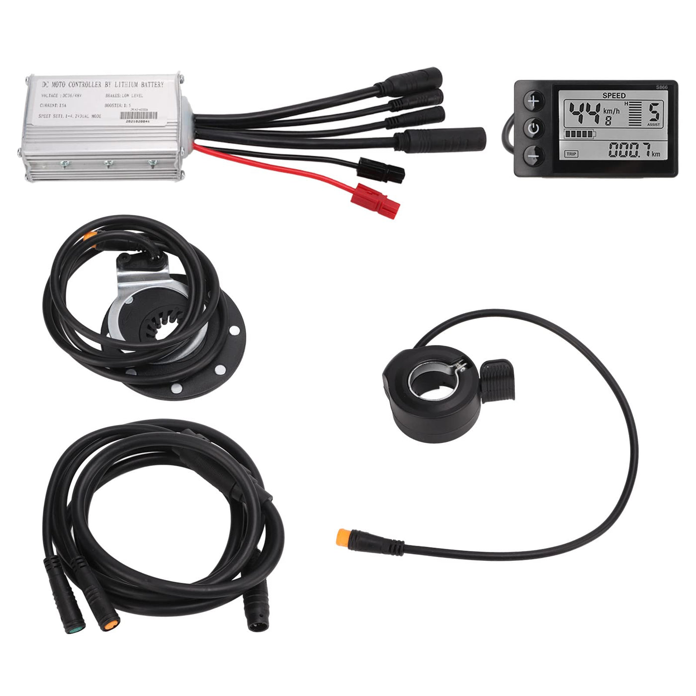 BuyWeek E-Bike-Umrüstsatz, 15 A 36 V 48 V Fahrradmotor-Controller mit S866-Panel 1 auf 2 Kabel-Controller-Kit für E-Bike