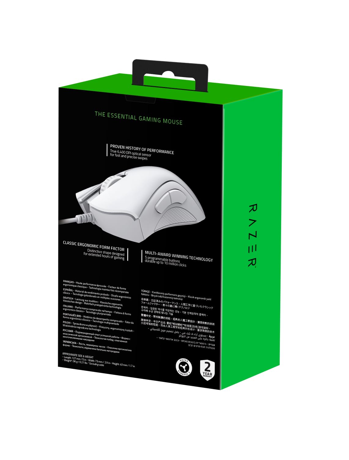 Razer DeathAdder Essential (2021) - Kabelgebundene Gaming-Maus mit Optischem Sensor mit 6400 DPI (5 programmierbare Tasten, Ergonomischer Formfaktor, 10 Millionen Klicks Lebensdauer) Weiß