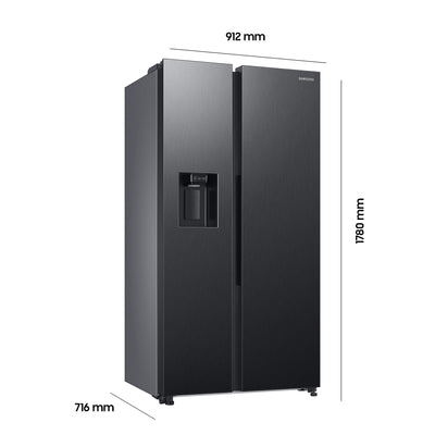 Samsung Side-by-Side-Kühlschrank mit Gefrierfach, 178 cm, 635 l, AI Energy Mode, Wasser- und Eisspender, No Frost+, Premium Black Steel, RS6GA854CB1/EG