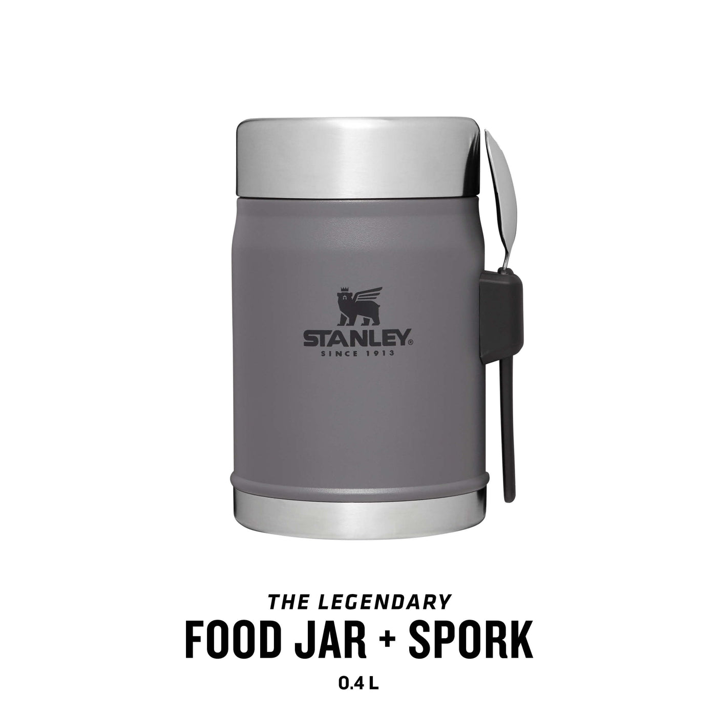 Stanley Classic Legendary Thermobehälter für Essen mit Göffel 400 ml - Hält 7 Stunden Heiß oder Kalt - Edelstahl Warmhaltebehälter Essen - BPA-Frei - Spülmaschinenfest - Charcoal
