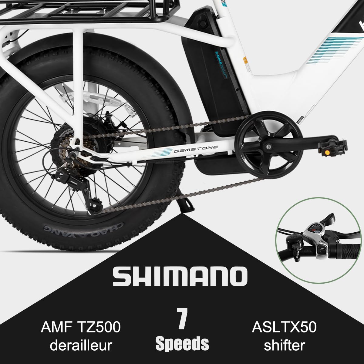 HILAND 20 Zoll 4.0 Fat Tire E Bike Cargo für Erwachsene, Aluminium Alloy Frame Fat Tire Elektrofahrrad, Suspension Fork Elektrofahrrad mit Gepäckträger für Damen und Herren Silber