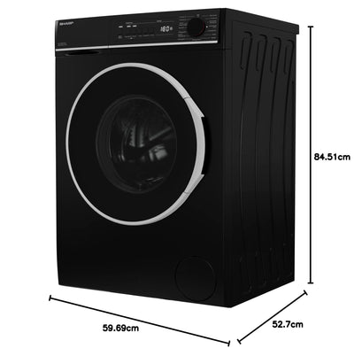 Sharp ES-BRO814BA-DE Waschmaschine Frontlader / A / 8 kg / 1400 U/min / Adanced Inverter Motor / 15 Programme inkl. 15 min Kurzprogramm und Dampffunktion / AquaStop / Schwarz