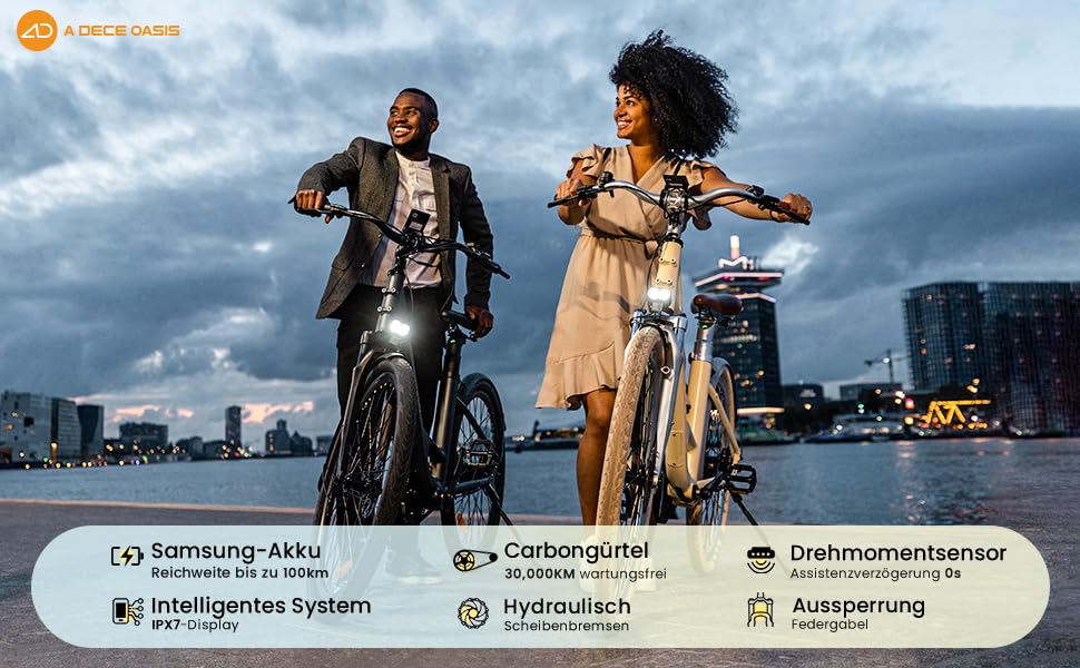 A Dece Oasis ADO e Bike 28 Zoll, E-Bike Air 28 Elektrofahrrad,345,00 Wh Akku, ebike Damen/Herren,1 Gang,Momenten-Sensor, Riemenantrieb,ADO Smart APP,3,5-Zoll-IPS-Display (Yellow)