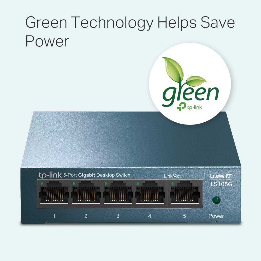 TP-Link LS105G 5-Ports Gigabit Netzwerk Switch (5 RJ-45 Lan Ports, robustes Metallgehäuse, 802.1P/DSCP QoS, Plug-and-Play, lüfterlos) blau metallic