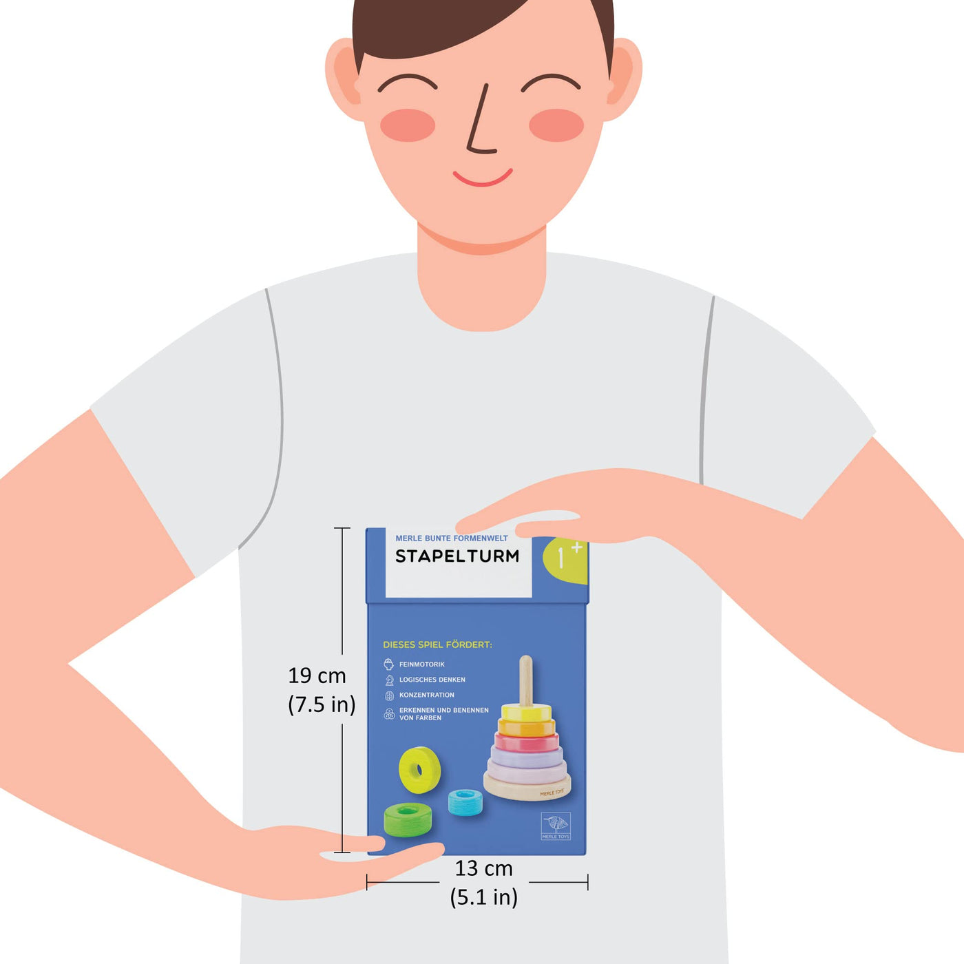 Merle Toys® Stapelturm Holz, 100% FSC-zertifiziertes Holzspielzeug Baby, Stapelturm ab 1 Jahr, Montessori Spielzeug, Stapelspiel ab 1 Jahr, BPA-Freies Baby Spielzeug aus Holz, 8X Bunte Stapelringe