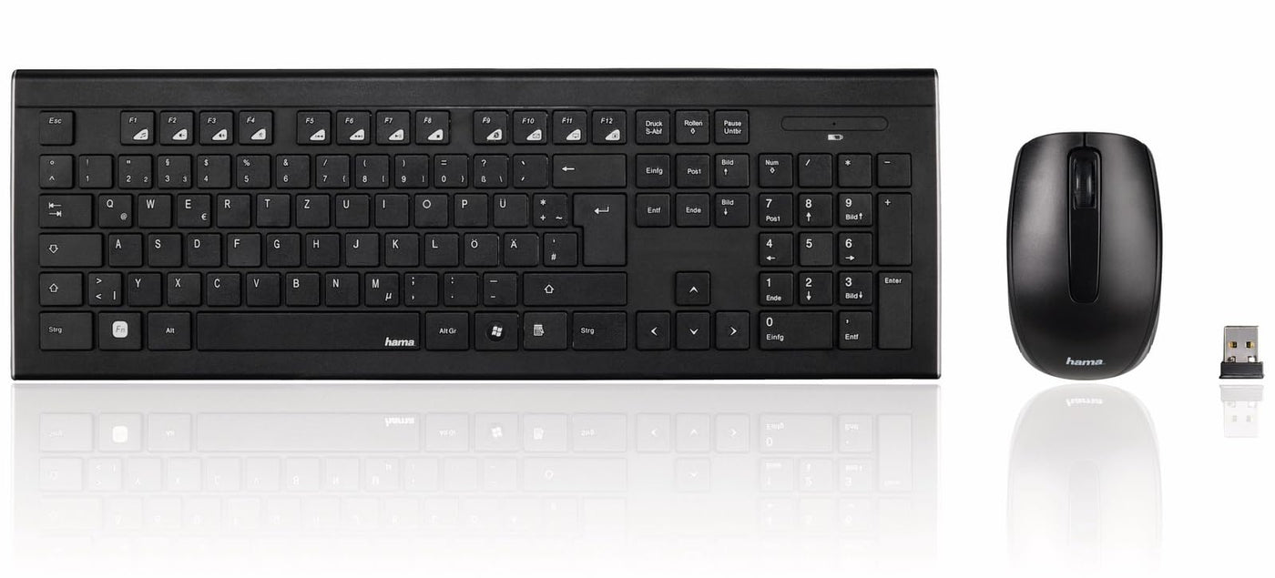 Tastatur und Maus Set (kabellos, 2,4 GHz Funktechnologie, 12 Mediatasten, Qwertz deutsches Tastenlayout, Nummernblock, Keyboard)