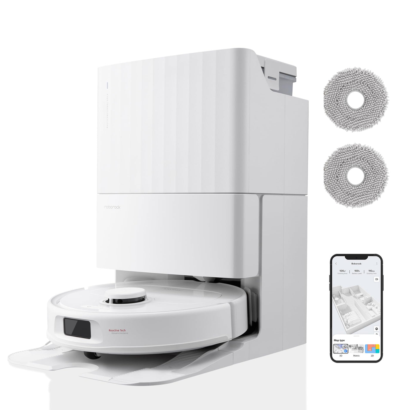 roborock Qrevo S Saugroboter mit Wischfunktion, 7000 Pa HyperForce® Reinigungsleistung, 45 dB(A) leises Trocknen, PreciSense® LiDAR Navigation, zusätzlich 2 Wischmops, Roboterstaubsauger-Set(Weiß)
