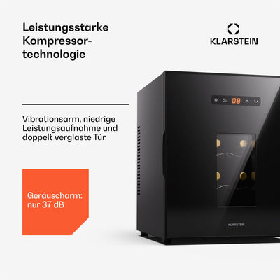 Klarstein Freistehender Weinkühlschrank, 1 Zonen Getränkekühlschrank Klein, Kleiner Weinschrank, Wein-Kühlschrank mit Glastür, Leiser Flaschenkühlschrank für Wein & Bier, 5-22°C, 16 Flaschen