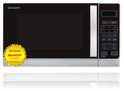 Sharp R642INW 2-in-1 Mikrowelle mit Grill/ 20 L/ 800 W/ 1000 W Quarzgrill/ 8 Automatikprogramme/ Timer/ Kindersicherung/ Energiesparmodus/ Glasdrehteller (25, 5 cm)/ silber