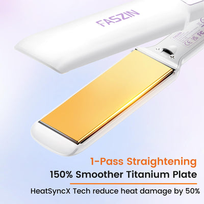Faszin Professionelles Ionen Glätteisen, 42mm Breite Titanplatten Haarglätter für einen glatten Stil, weniger Haarbruch, 30s Schnelles Aufheizen, 11 Temperatureinstellungen, 130°C-230°C