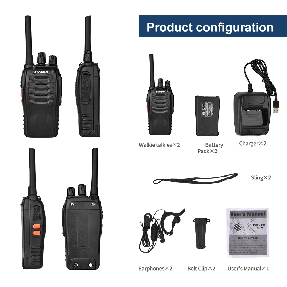 Walkie Talkie BAOFENG Langstrecken mit Headset,Professionelle PMR-Funkgeräte Reichweite 1-5 km,16 Kanäle Walkie Talkies,Sprechfunkgerät mit LED Taschenlampe (2 Stück)