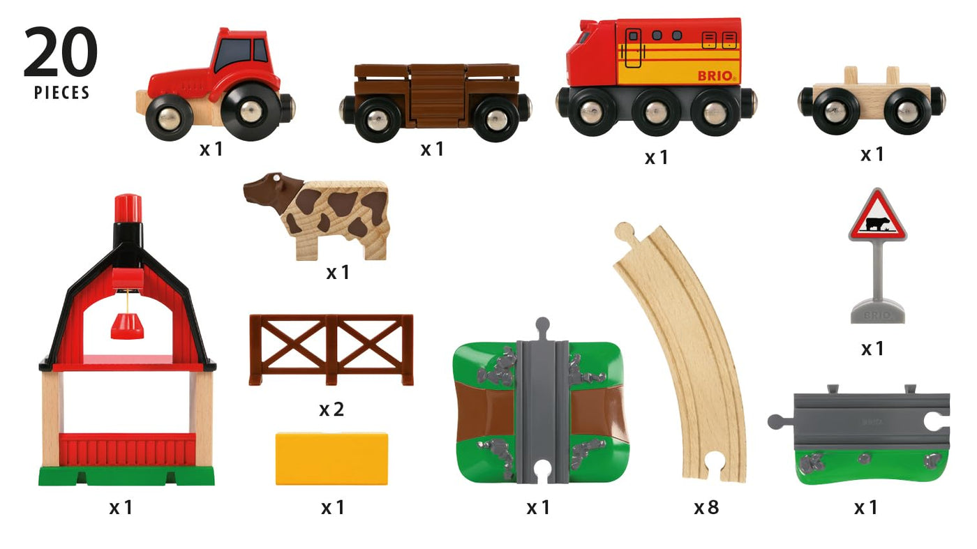 BRIO World 33719 Bahn Bauernhof Set - Holzeisenbahn mit Bauernhof, Tieren und Holzschienen - Kleinkinderspielzeug empfohlen ab 3 Jahren