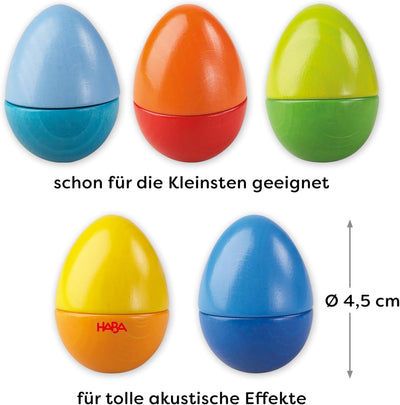 HABA Musikeier – 5 Bunte Rasseleier aus Holz zur musikalischen Frühförderung für Babys & Kleinkinder ab 2 Jahren – Made in Germany - 1007733001