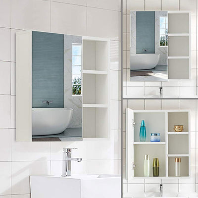 CLIPOP Badezimmer Spiegelschrank,Badezimmerschrank mit Einzeltür Verspiegelt und 2 Einlegeböden,Holz Badschrank Hängend Wandschrank mit Spiegel,45 x 17 x 52 cm