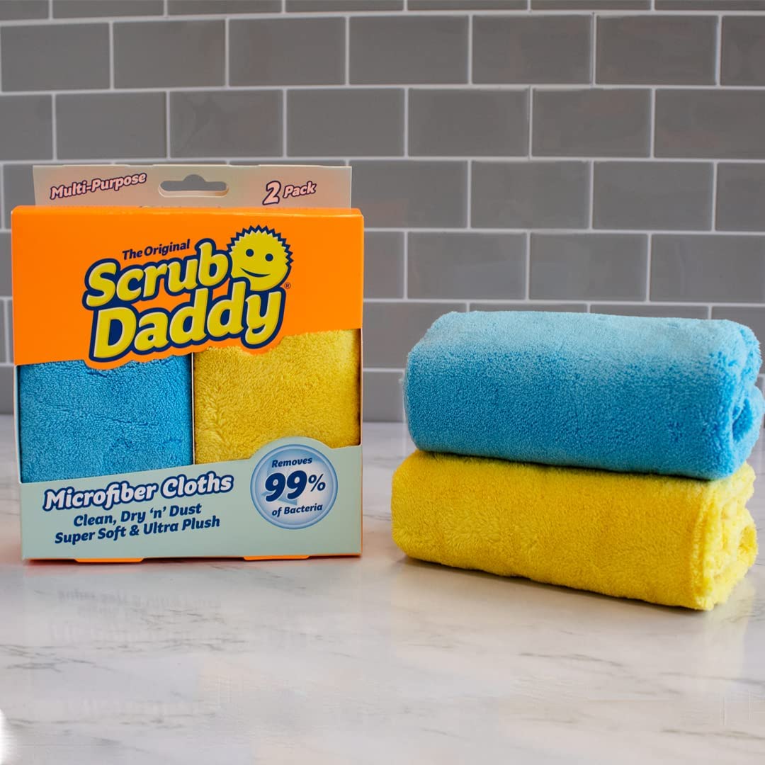 Scrub Daddy Microfaser Tuch - Allzwecktücher im Doppelpack, waschbarer Spüllappen, Zaubertücher zur Reinigung von verstaubtem Glas, Auto, Fenstern, Geschirr und mehr – Mehrfarbig