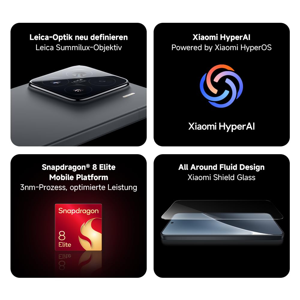 Xiaomi 15 Smartphone, 12+512GB, Schwarz, Handy ohne Vertrag, 50MP Leica Kamera, 120Hz WQHD+ AMOLED Display, Snapdragon 8 Elite, 5240mAh, 90W HyperCharge, Xiaomi Hyper AI, Dual-SIM