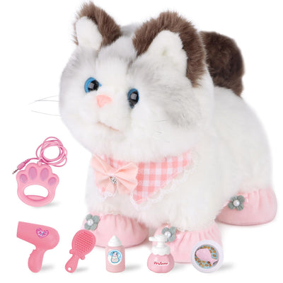 RuiDaXiang Elektronische Walking Plüsch Spielzeug Katze mit Fernbedienung Leine, realistische interaktive Begleiter Haustier Katze mit Zubehör, für 3-6 Jahre Jungen & Mädchen