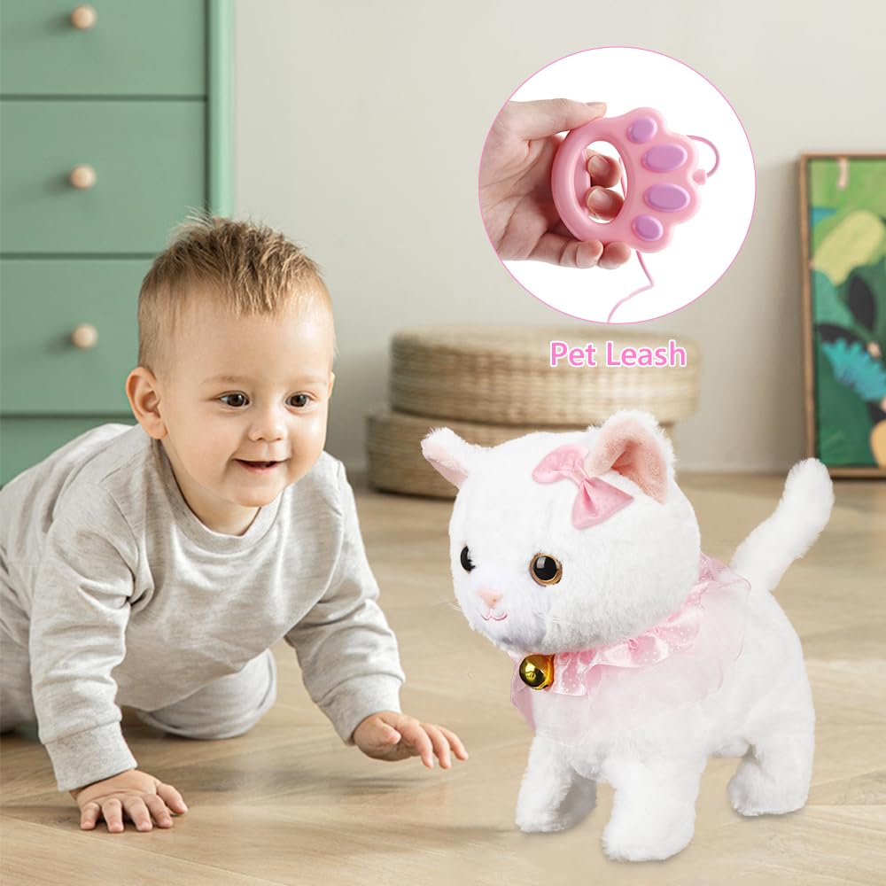 Lotvic Interaktives Haustier Katze, Spielzeug Katze für Kinder, Interaktives Plüschtier Katze mit Gehen, Bellen, Schwanzwedeln, Realistische Interaktive Haustierkatze, für Kinder ab 2 Jahren