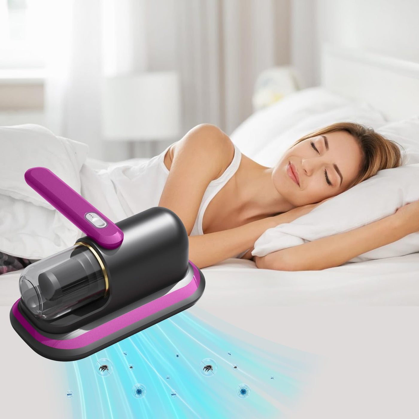 Kamanan Milbensauger mit UV Licht,Handstaubsauger Kabellos,Milbensauger für Matratzen,Tragbarer Kabelloser Matratzenstaubsauger,Milbensauger für Matratzen,Sofa