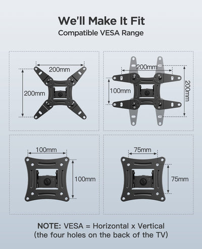 PERLESMITH TV Wandhalterung, Schwenkbare Neigbare Wandhalterung Fernseher für 13-42 Zoll Flach & Curved Fernseher oder Monitor bis zu 20kg, max.VESA 200x200mm