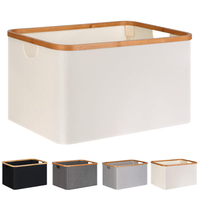 efluky Faltbarer Wäschekorb 60L, Bambus Stoff Faltbarer Storage Basket, Aufbewahrung Klappbar Wäschekorb, Laundry Baskets für Schlafzimmer Badezimmer (Beige)