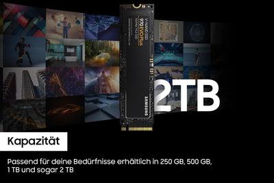 Samsung 970 EVO Plus NVMe M.2 SSD, 2 TB, PCIe 3.0, 3.500 MB/s Lesen, 3.300 MB/s Schreiben, Interne SSD für Gaming und Grafikbearbeitung, MZ-V7S2T0BW