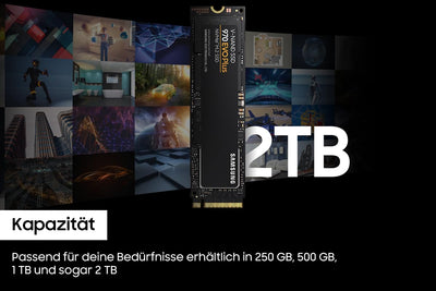 Samsung 970 EVO Plus NVMe M.2 SSD, 2 TB, PCIe 3.0, 3.500 MB/s Lesen, 3.300 MB/s Schreiben, Interne SSD für Gaming und Grafikbearbeitung, MZ-V7S2T0BW